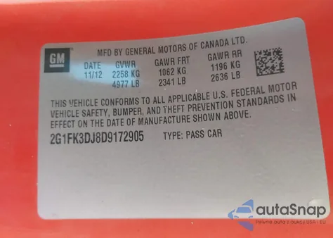 2013 Chevrolet Camaro 2Ss из США, поврежденный, VIN 2G1FK3DJ8D9172905